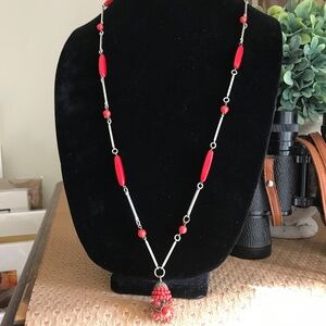 Vintage 1970's Red Beaded Necklace/Pendent
